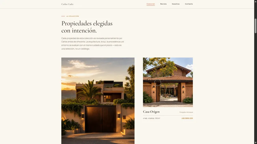 Sitio web de Carlos Cadiz, bienes raíces de lujo en Medellín