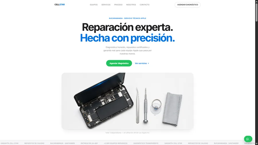 Sitio web de Cell Star, servicio técnico Apple en Bucaramanga